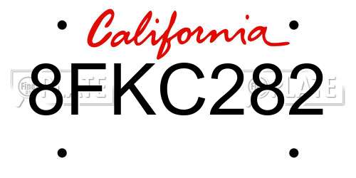 8FKC282 California License Plate