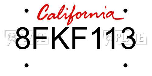 8FKF113 California License Plate
