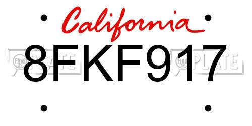 8FKF917 California License Plate