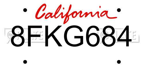 8FKG684 California License Plate