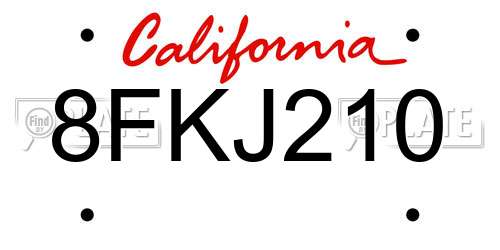 8FKJ210 California License Plate