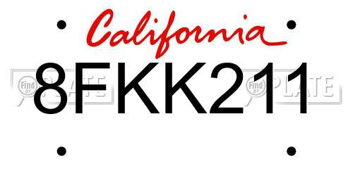 8FKK211 California License Plate