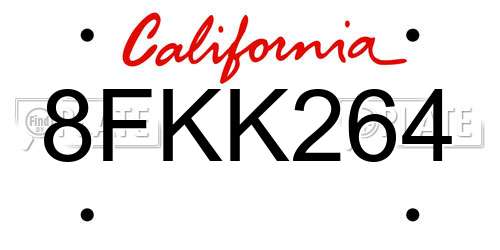 8FKK264 California License Plate