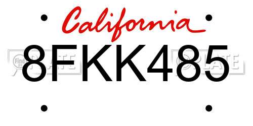 8FKK485 California License Plate