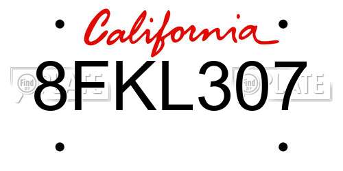 8FKL307 California License Plate