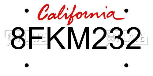 8FKM232 California License Plate