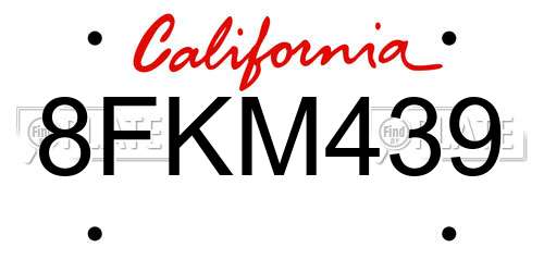 8FKM439 California License Plate