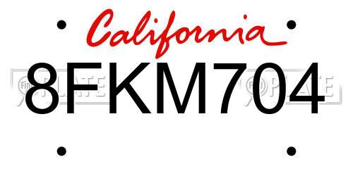 8FKM704 California License Plate