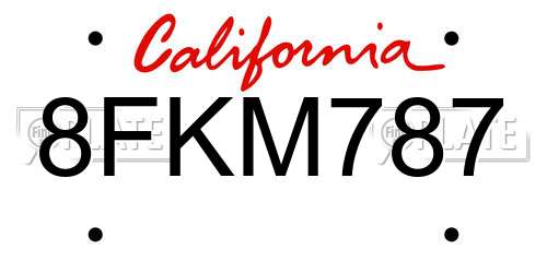 8FKM787 California License Plate