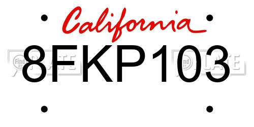 8FKP103 California License Plate