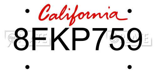 8FKP759 California License Plate