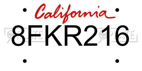 8FKR216 California License Plate