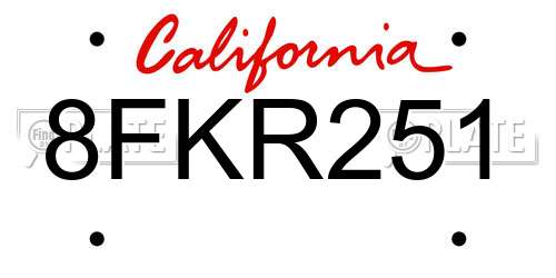 8FKR251 California License Plate