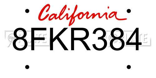 8FKR384 California License Plate