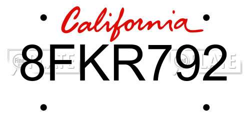 8FKR792 California License Plate