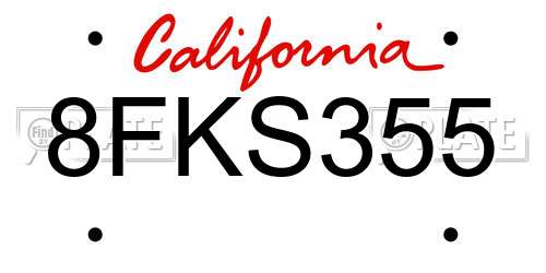 8FKS355 California License Plate