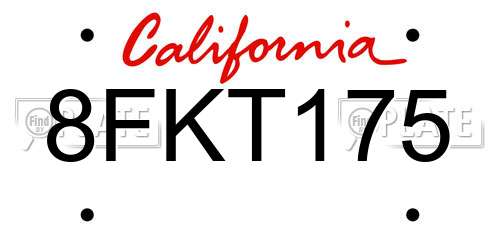 8FKT175 California License Plate