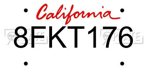 8FKT176 California License Plate