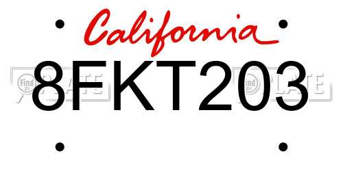 8FKT203 California License Plate