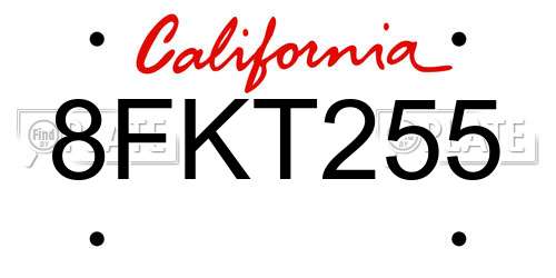 8FKT255 California License Plate