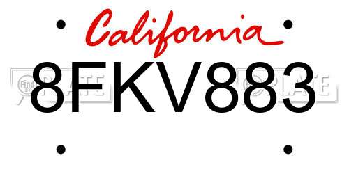 8FKV883 California License Plate