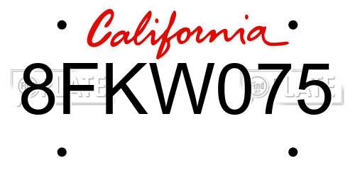 8FKW075 California License Plate