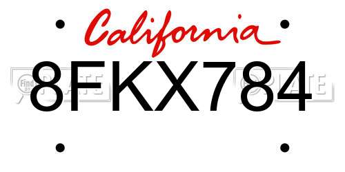 8FKX784 California License Plate