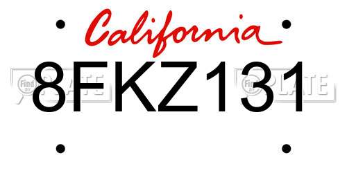 8FKZ131 California License Plate