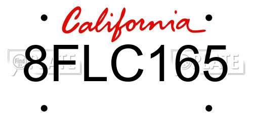 8FLC165 California License Plate