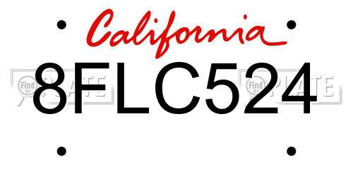 8FLC524 California License Plate