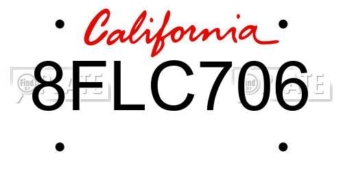 8FLC706 California License Plate