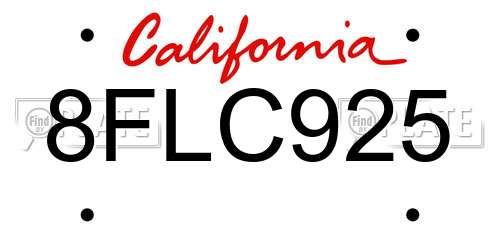8FLC925 California License Plate