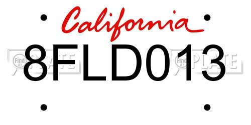 8FLD013 California License Plate