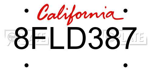 8FLD387 California License Plate