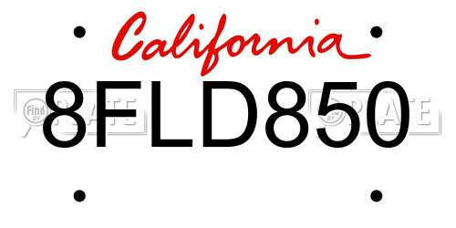 8FLD850 California License Plate