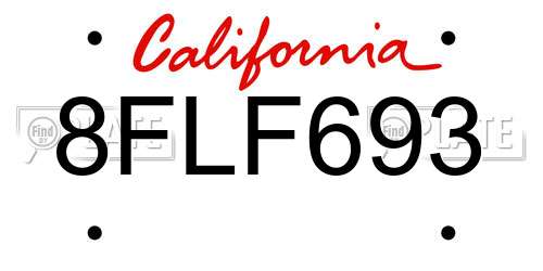 8FLF693 California License Plate