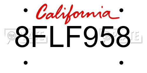 8FLF958 California License Plate