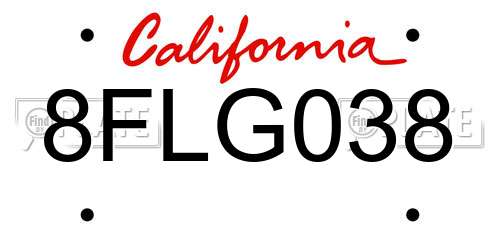 8FLG038 California License Plate