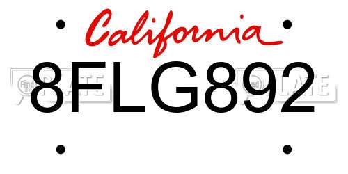 8FLG892 California License Plate