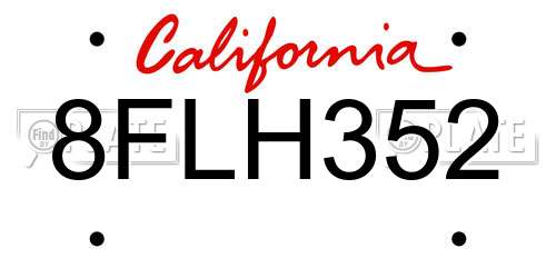 8FLH352 California License Plate