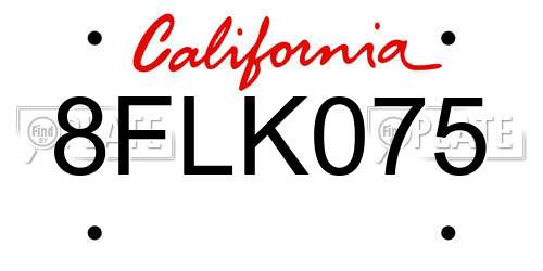 8FLK075 California License Plate