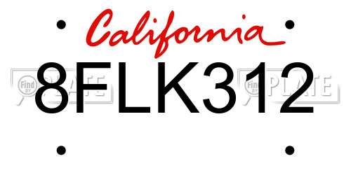8FLK312 California License Plate