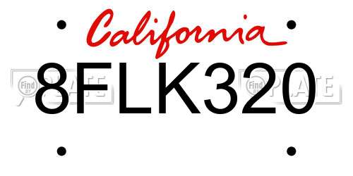 8FLK320 California License Plate