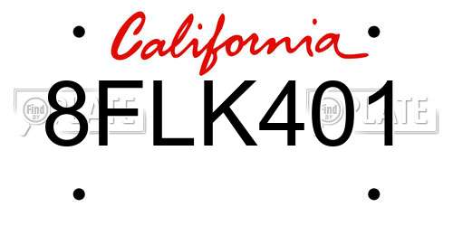 8FLK401 California License Plate