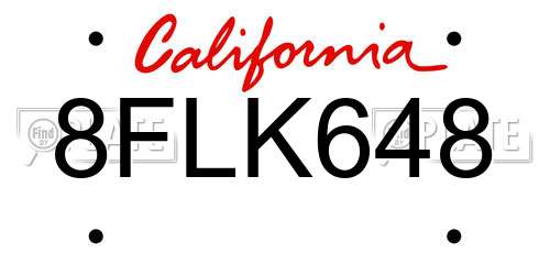 8FLK648 California License Plate
