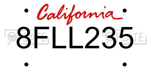 8FLL235 California License Plate