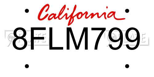8FLM799 California License Plate