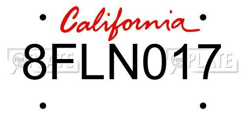 8FLN017 California License Plate