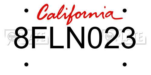 8FLN023 California License Plate