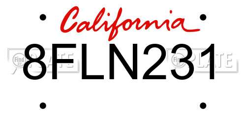 8FLN231 California License Plate